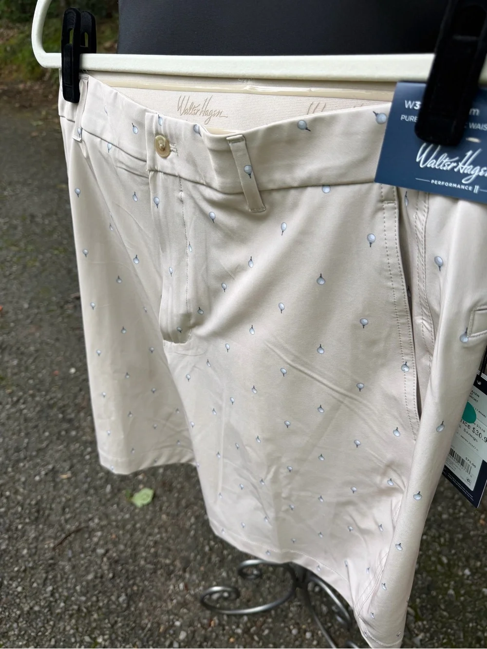 Walter Hagen Cream Golf Shorts with Small Blue Golf Ball Print
